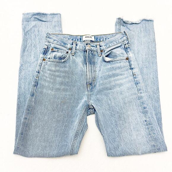 AGOLDE Cherie Jean Light Wash Denim Jeans Zip Fly Raw Hem A084B-811 Size 24 - Picture 4 of 8